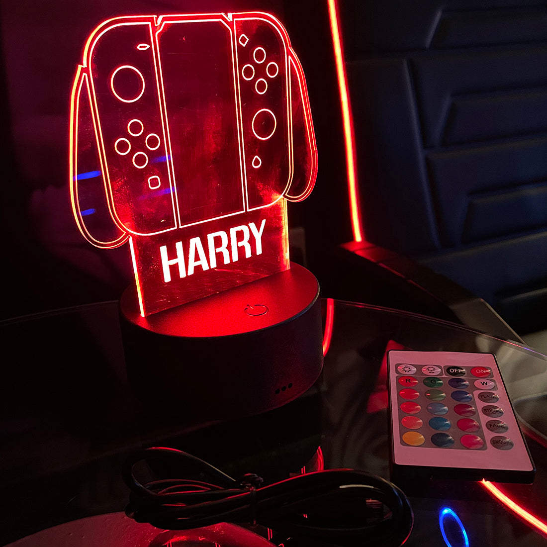 Personalised Neon Red Games Controller LED light base-Love Lumi Ltd