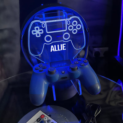 Personalised Neon Blue Retro Games Controller Stand light base-Love Lumi Ltd