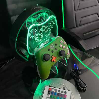 Personalised Neon Green Games Controller and Headset Gaming Station-Love Lumi Ltd