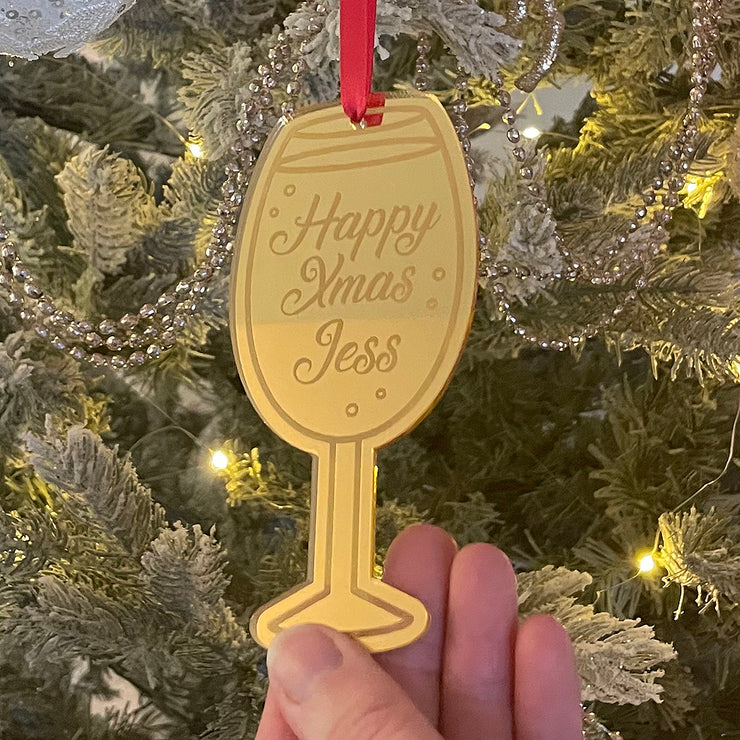 Personalised Mirror Drinks Glass Christmas Tree Ornament Decoration-Love Lumi Ltd