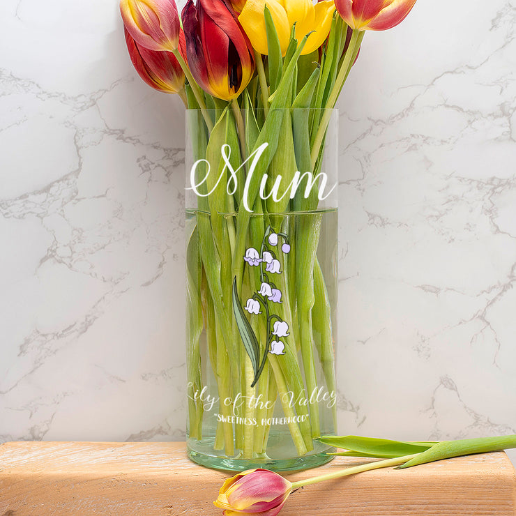 Birth Flower Cylinder Glass Birthday Gift Flower Vase-Love Lumi Ltd