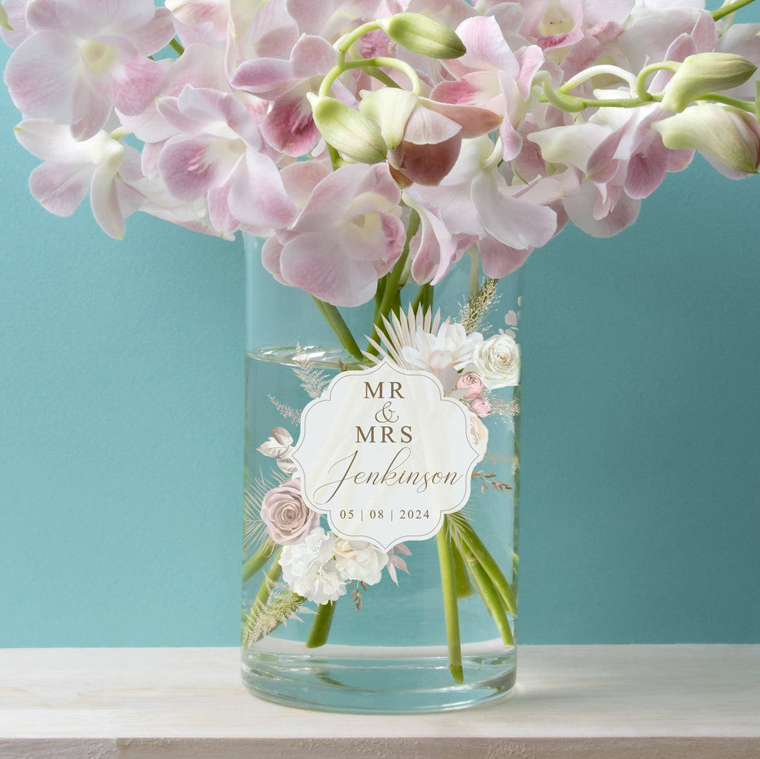 Wedding Watercolour Blush Flowers Cylinder Glass Flower Vase Gift-Love Lumi Ltd