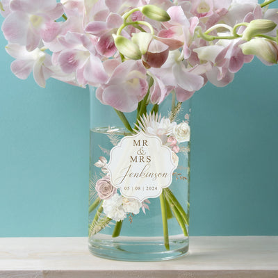 Wedding Watercolour Blush Flowers Cylinder Glass Flower Vase Gift-Love Lumi Ltd