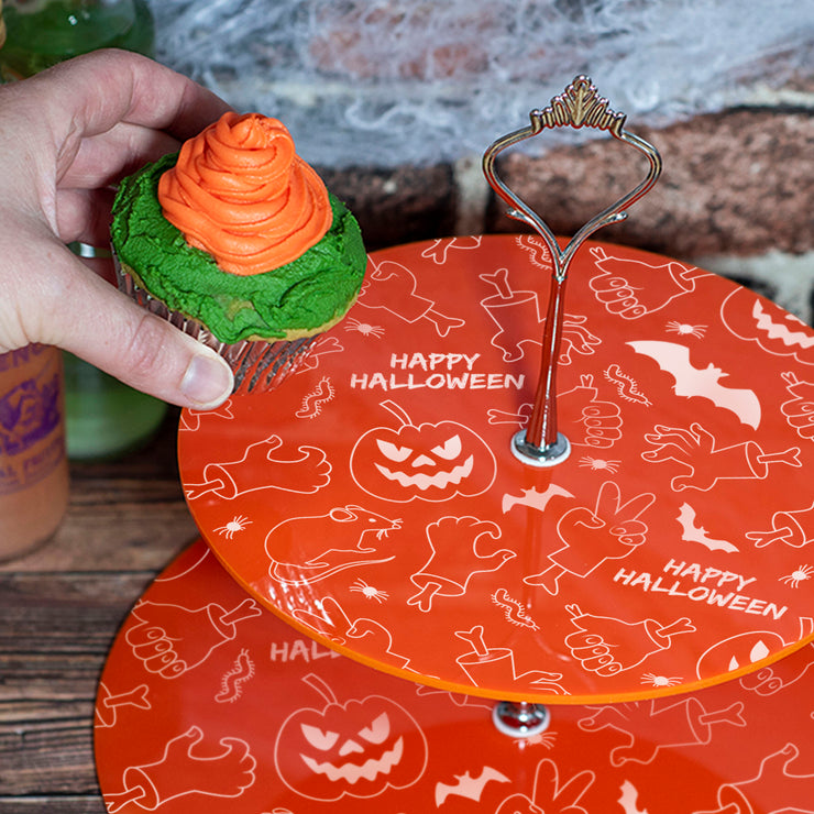 Happy Halloween Elements Orange Acrylic 2 Tier Party Cake Stand-Love Lumi Ltd