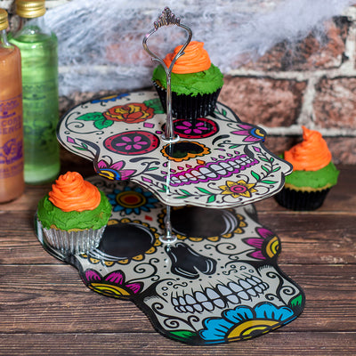 Mexican Candy Skull Halloween Acrylic 2 Tier Party Cake Stand-Love Lumi Ltd