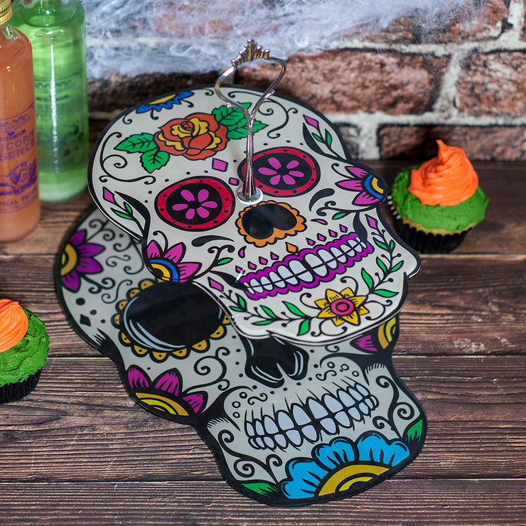 Mexican Candy Skull Halloween Acrylic 2 Tier Party Cake Stand-Love Lumi Ltd