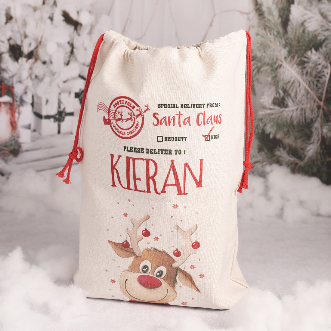 Personalised Rudolph Large Christmas Gift Sack-Love Lumi Ltd