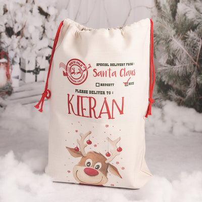 Personalised Rudolph Christmas Gift Sack and Stocking-Love Lumi Ltd