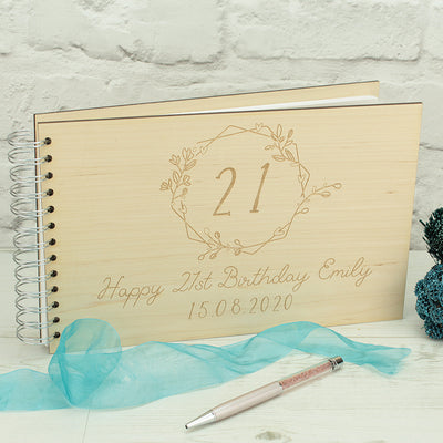 Birthday Wooden Engraved Floral Wreath Party Guest Book-Love Lumi Ltd