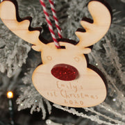 1st Christmas Rudolph Red Glitter Nose Wooden Christmas Decoration-Love Lumi Ltd