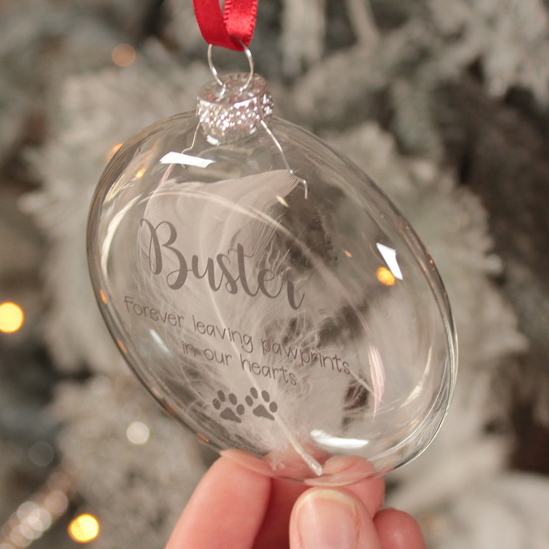 Glass Pet Memorial Feather Christmas Bauble-Love Lumi Ltd