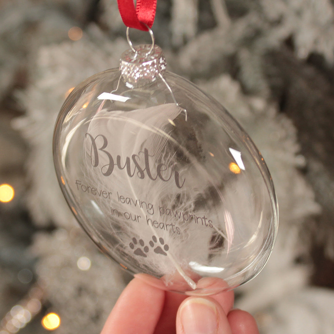Glass Pet Memorial Feather Christmas Bauble-Love Lumi Ltd