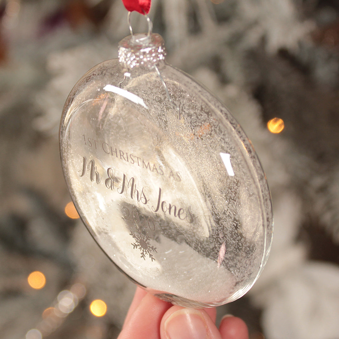 Glass 1st Christmas Married Christmas Glitter Bauble-Love Lumi Ltd
