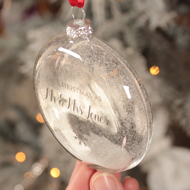 Glass 1st Christmas Married Christmas Glitter Bauble-Love Lumi Ltd