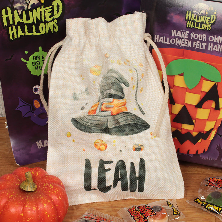 Personalised Halloween Witches Hat Trick or Treat Gift Bag-Love Lumi Ltd
