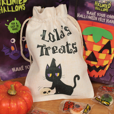 Personalised Halloween Black Cat Trick or Treat Gift Bag-Love Lumi Ltd