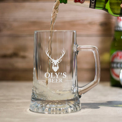 Personalised Stag Any Name Glass Beer Tankard-Love Lumi Ltd