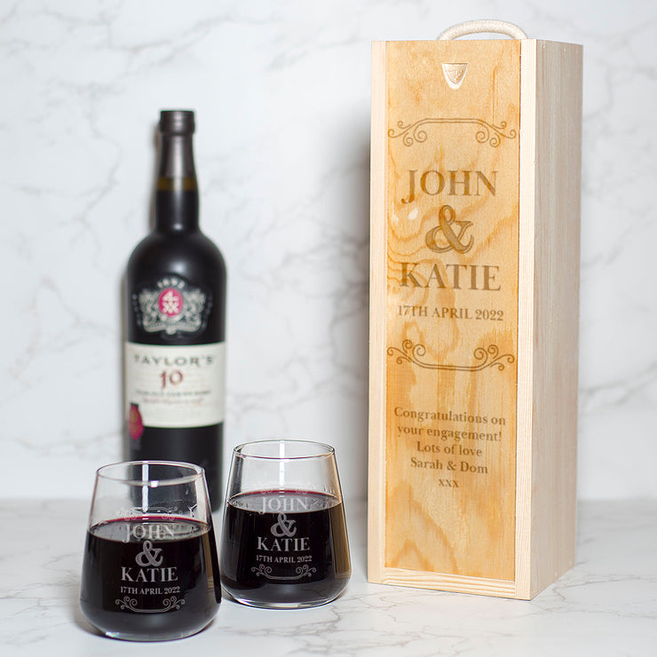 Personalised Vintage Frame Wedding or Anniversary Wine Bottle Gift Box and Glasses-Love Lumi Ltd