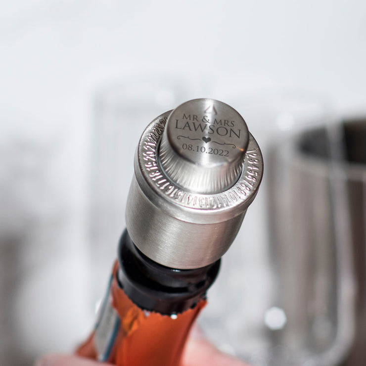 Personalised Mr & Mrs Love Heart Divide Wedding Anniversary Vacuum Champagne Prosecco Bottle Stopper-Love Lumi Ltd
