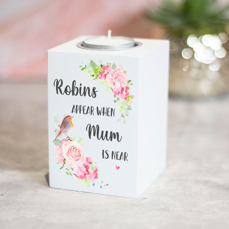 Personalised Robin Watercolour Flowers Memorial Candle Tealight Holder-Love Lumi Ltd