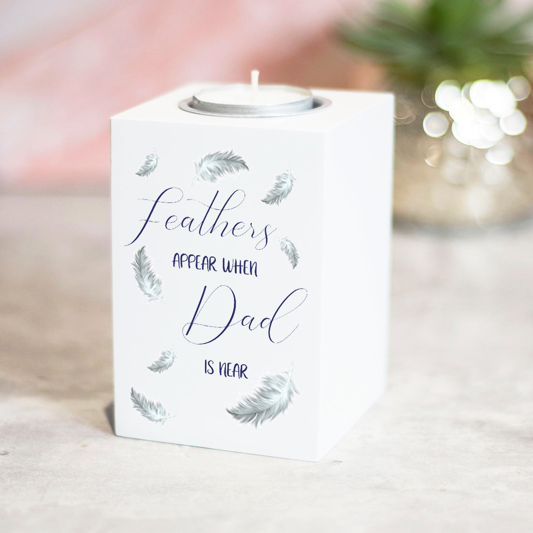 Feathers Appear Memorial White Candle Tealight Holder-Love Lumi Ltd