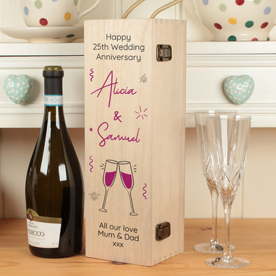 Personalised Wedding Anniversary Hinged Wooden Champagne Prosecco Bottle Gift Box-Love Lumi Ltd