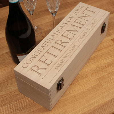 Engraved Retirement Hinged Wooden Champagne Prosecco Bottle Gift Box-Love Lumi Ltd