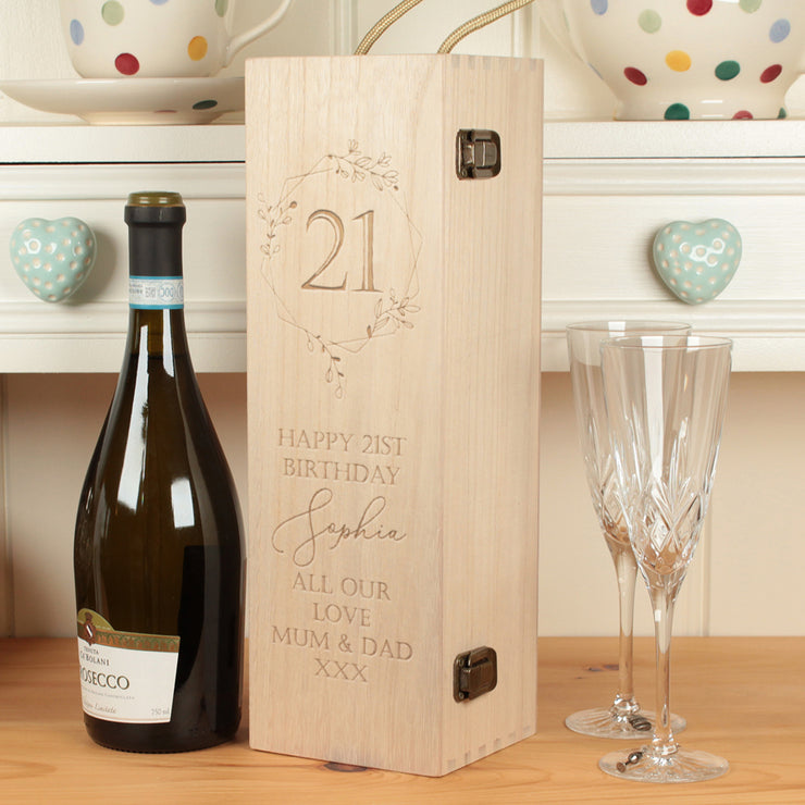 Personalised Engraved Floral Frame Birthday Hinged Wooden Champagne Prosecco Bottle Gift Box-Love Lumi Ltd