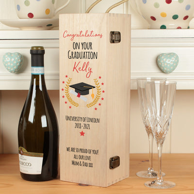 Graduation Hinged Wooden Champagne Prosecco Bottle Gift Box-Love Lumi Ltd