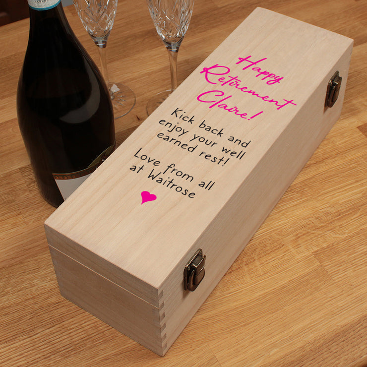 Personalised Retirement Classic Hinged Wooden Champagne Prosecco Bottle Gift Box-Love Lumi Ltd