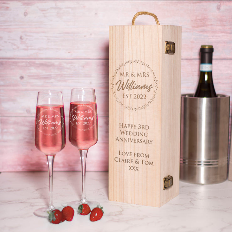 Personalised Sparkly Circle Engraved Wedding Anniversary Champagne Bottle Gift Box and Glasses-Love Lumi Ltd