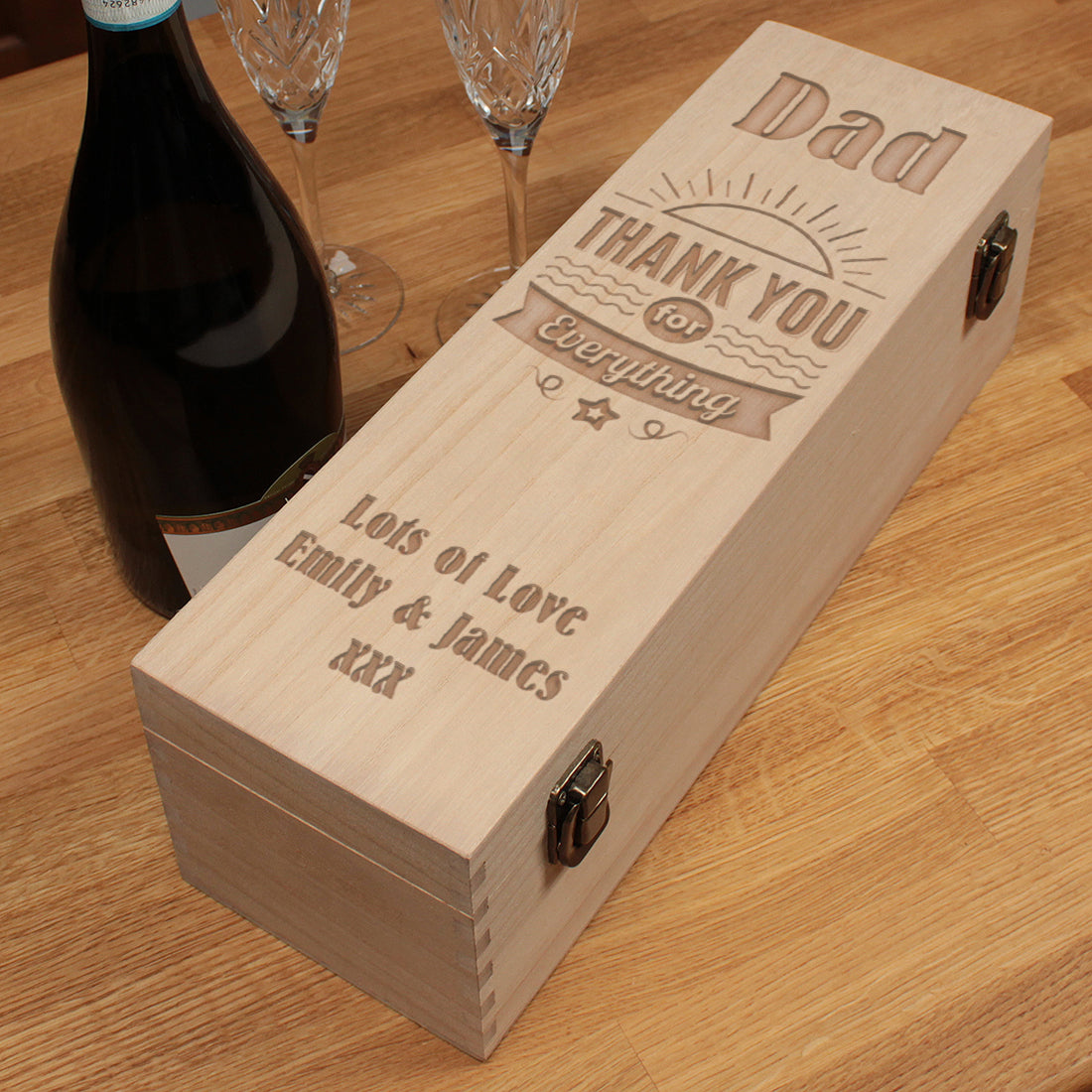 Engraved 'Thank You For Everything' Hinged Wooden Champagne Prosecco Bottle Gift Box-Love Lumi Ltd