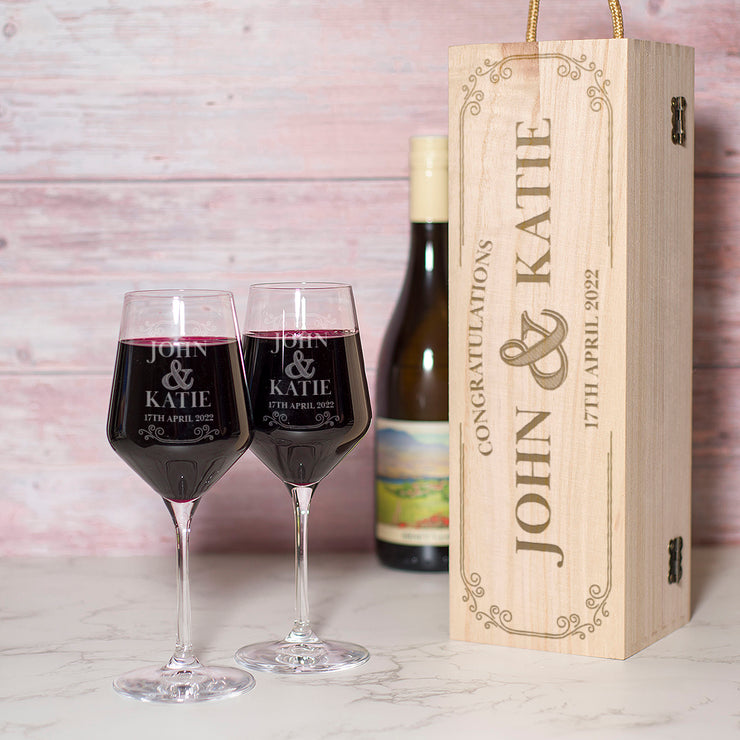 Personalised Vintage Frame Congratulations Engraved Champagne Bottle Gift Box and Glasses-Love Lumi Ltd