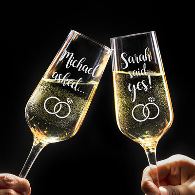 Personalised Pair of Engagement Proposal Glass Champagne Prosecco Flutes-Love Lumi Ltd