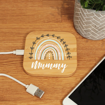 Personalised Pastel Rainbow Bamboo Wireless Phone Charging Pad-Love Lumi Ltd