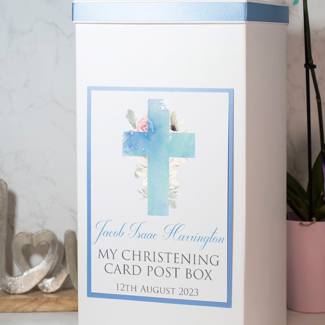 Personalised Watercolour Cross Christening Baptism Card Post Box-Love Lumi Ltd