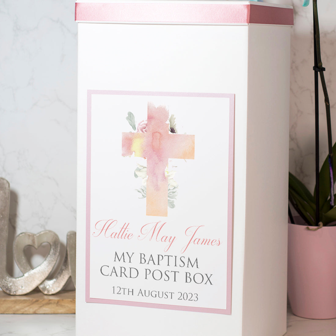 Personalised Watercolour Cross Christening Baptism Card Post Box-Love Lumi Ltd