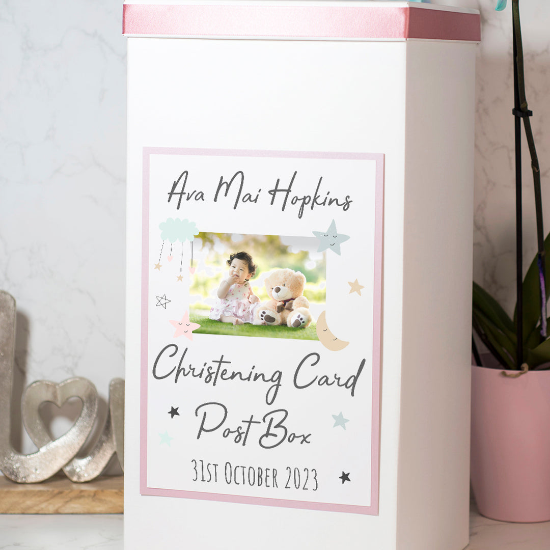 Personalised Moon and Stars Photo Christening Baptism Card Post Box-Love Lumi Ltd