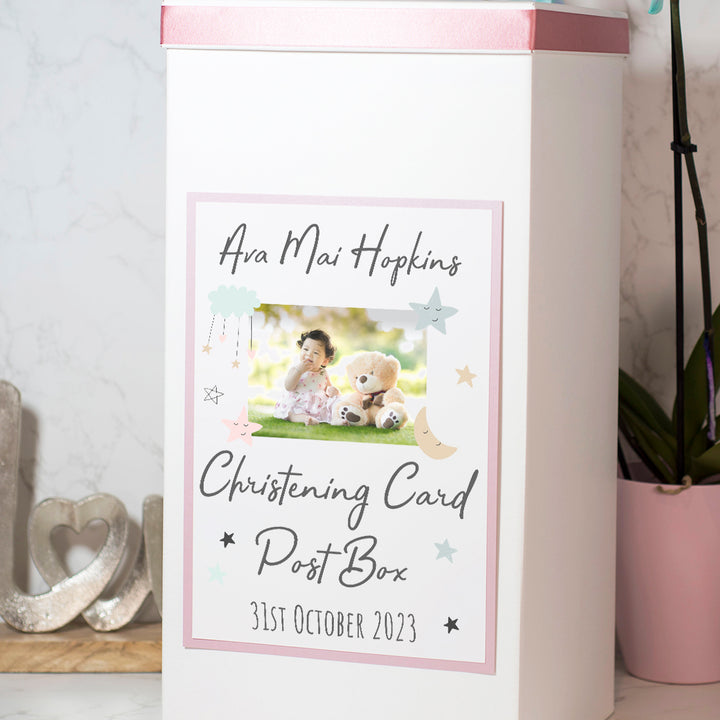 Personalised Moon and Stars Photo Christening Baptism Card Post Box-Love Lumi Ltd