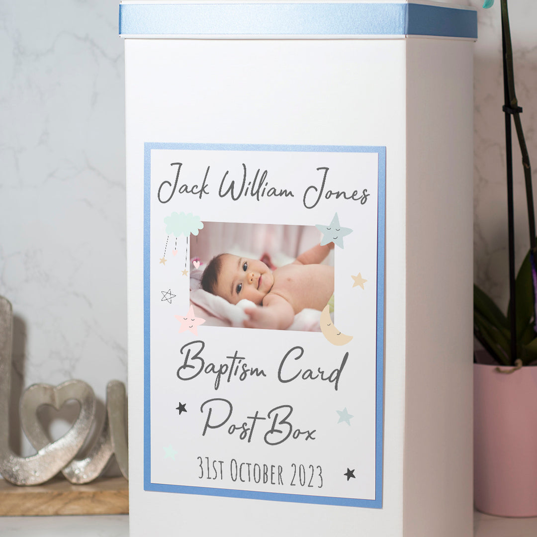 Personalised Moon and Stars Photo Christening Baptism Card Post Box-Love Lumi Ltd