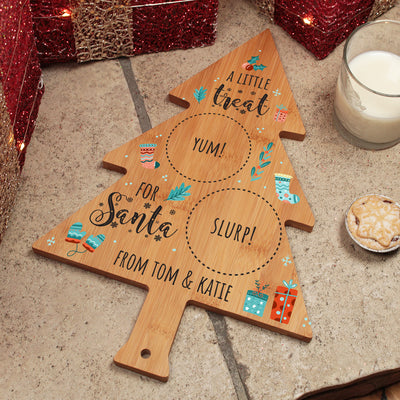 Personalised Tree Shaped Presents and Stockings Christmas Eve Bamboo Santa Treat Board-Love Lumi Ltd