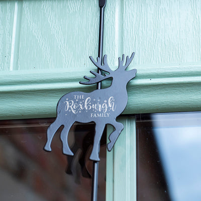 Personalised Family Name Christmas Reindeer Metal Wreath Door Hanger-Love Lumi Ltd