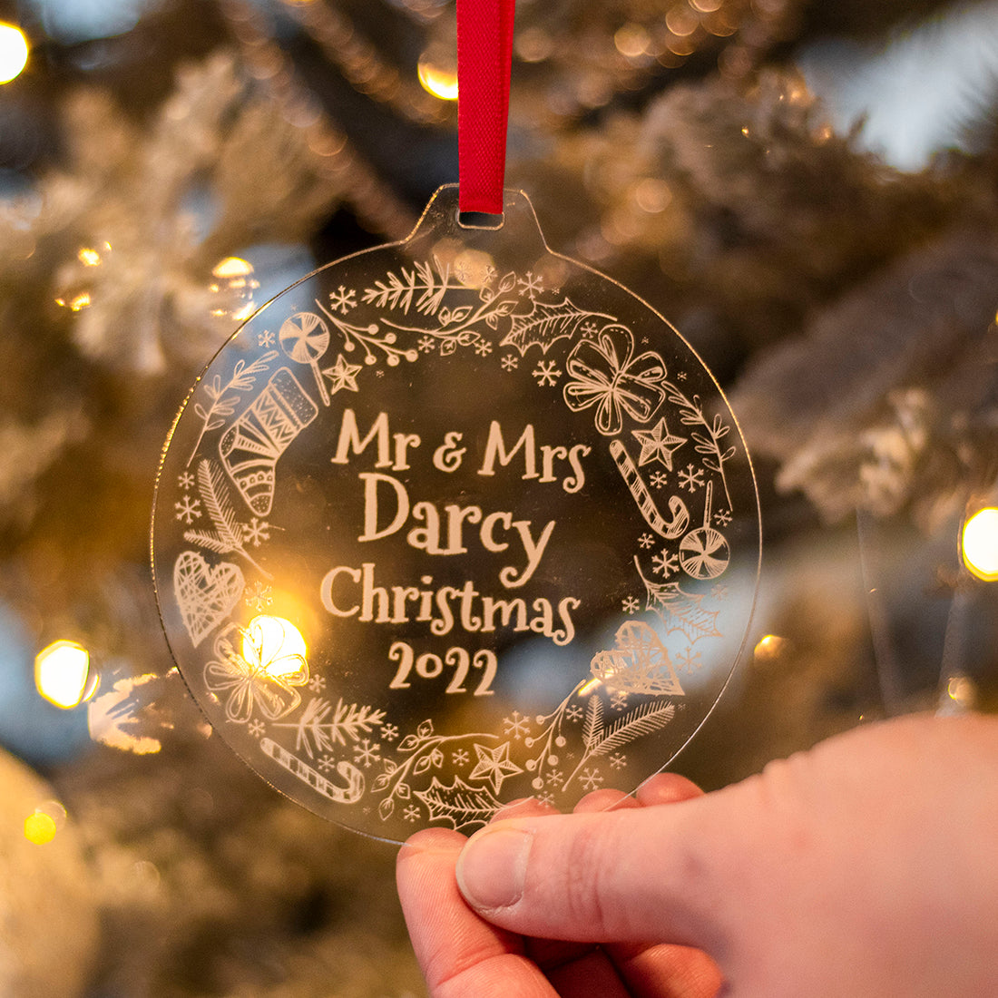 1st Christmas Married Acrylic Christmas Tree Decoration Bauble-Love Lumi Ltd