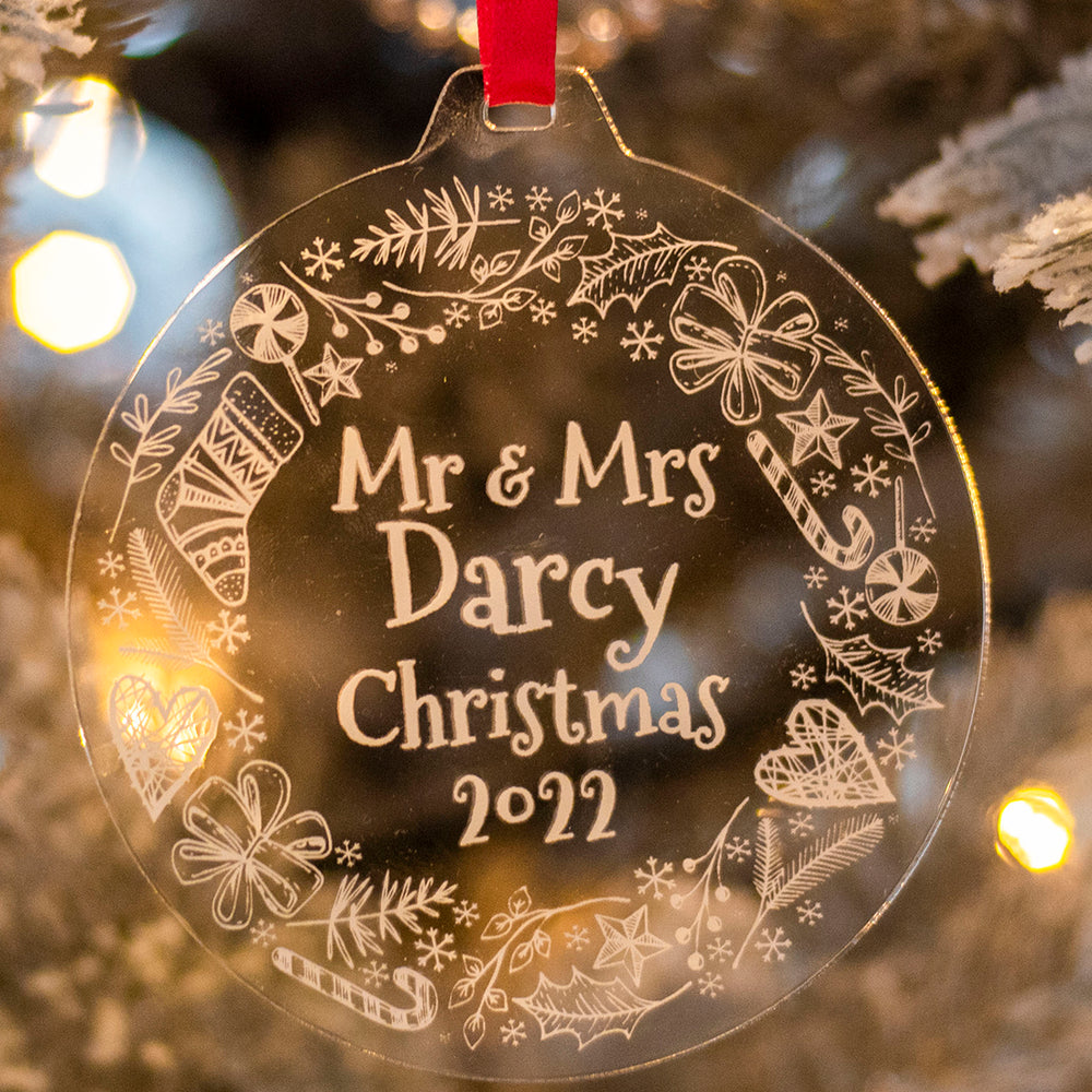 1st Christmas Married Acrylic Christmas Tree Decoration Bauble-Love Lumi Ltd