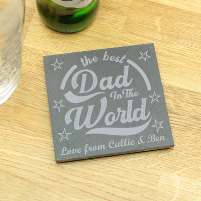 Personalised Engraved Best Dad in the World Slate Coaster-Love Lumi Ltd
