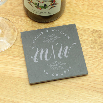 Personalised Engraved Wedding Gift Monogram Slate Coaster-Love Lumi Ltd