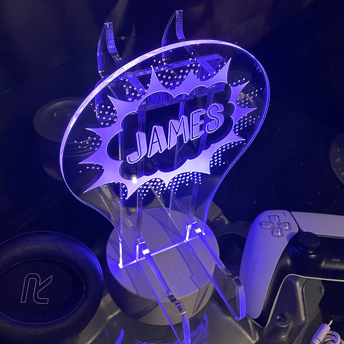 Personalised LED Light Comic Bubble Controller and Headset Gaming Station with Colour Changing base-Love Lumi Ltd