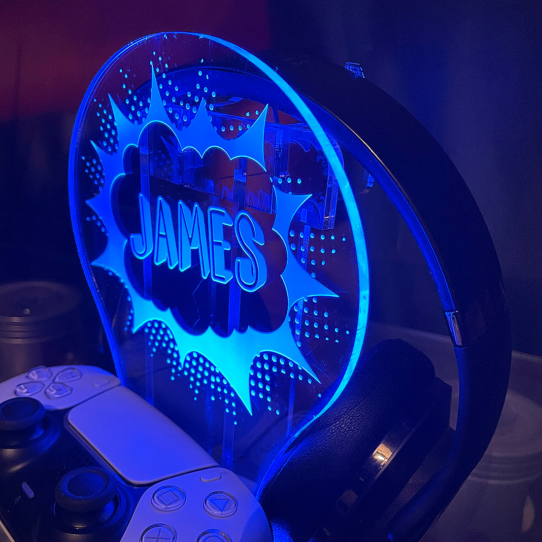 Personalised LED Light Comic Bubble Controller and Headset Gaming Station with Colour Changing base-Love Lumi Ltd