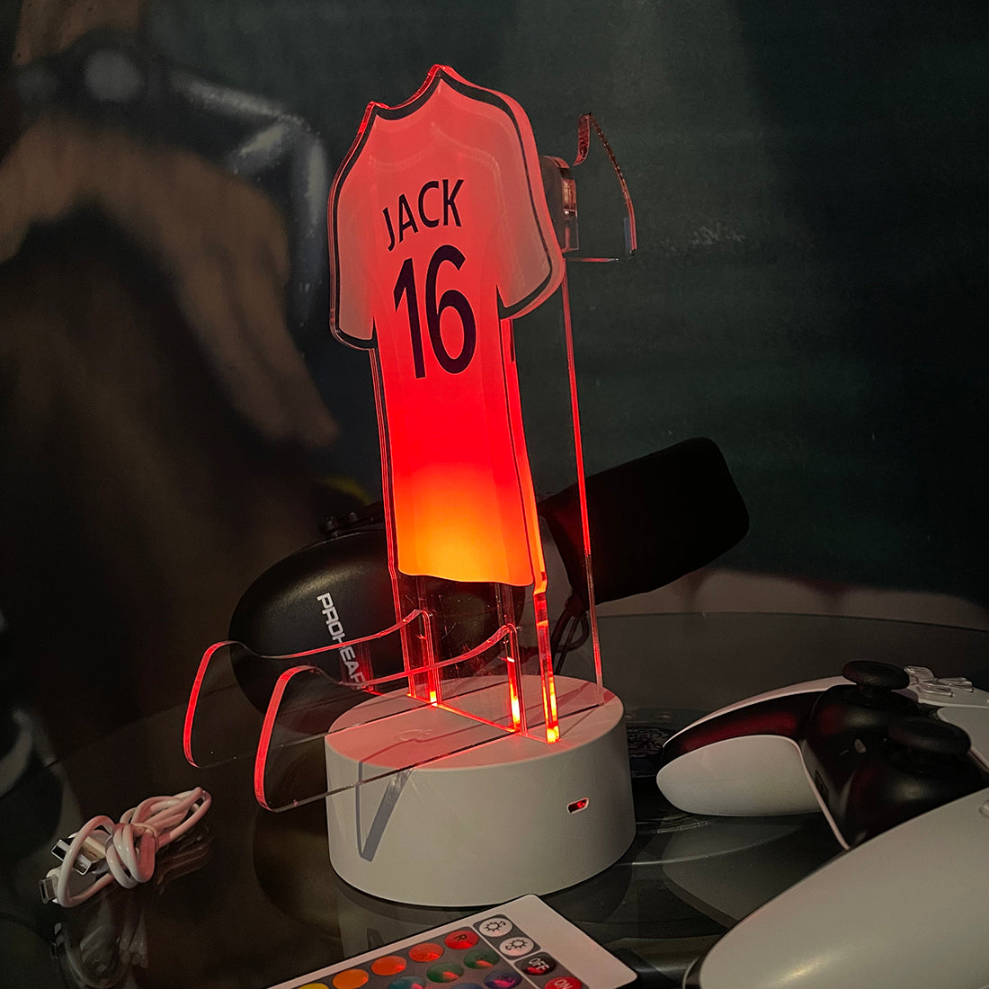 Colour Printed Neon Football Shirt Controller and Headset Gaming Station with Colour Changing light base-Love Lumi Ltd