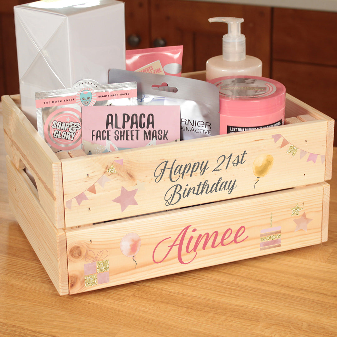 Happy Birthday Balloons and Stars Gift Box Crate-Love Lumi Ltd